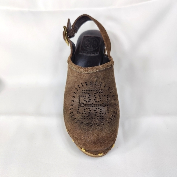 TORY BURCH Brayden Brown Suede Block Heel Slingback Clog Women's Shoe Size 6M - Picture 2 of 10